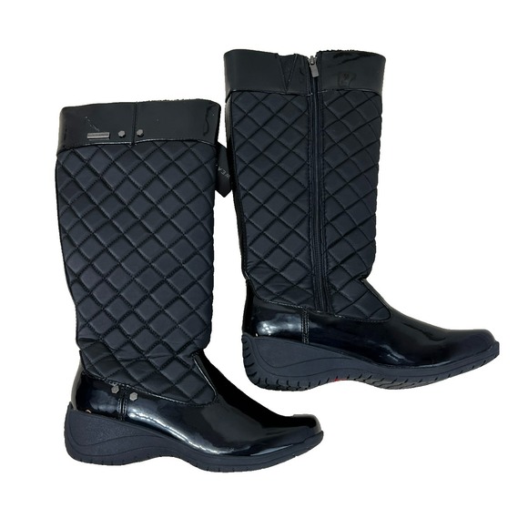 Weatherproof NWT Tall Boot Water Proof Black Patent Quilted Man Made Zipper 8.5 - Picture 2 of 7